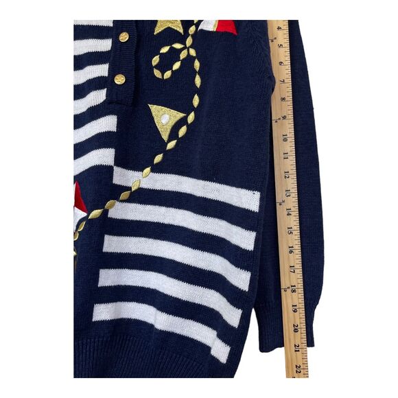 Vintage Sweater Top Knit Small Nautical Patchwork Sailor Art Heritage Classic - Picture 11 of 13